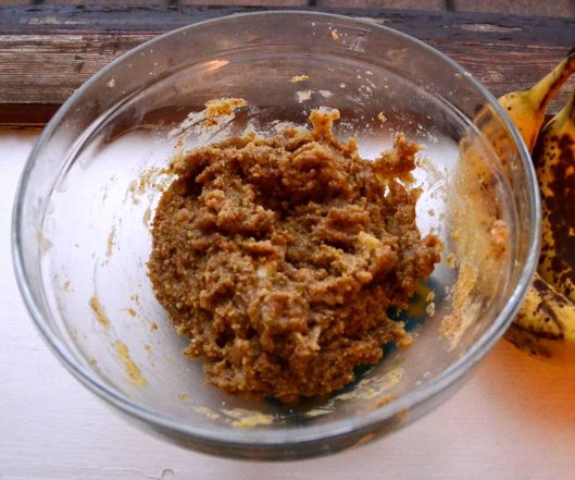 Yummy lump of potential cookies- bananas sneaking into the shot